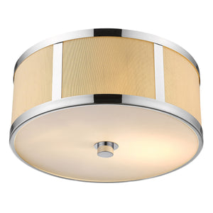 Homeroots Butler 2-light Polished Chrome Pendant With Coarse Cream Linen Shade And Opal Acrylic Diffuser   398308