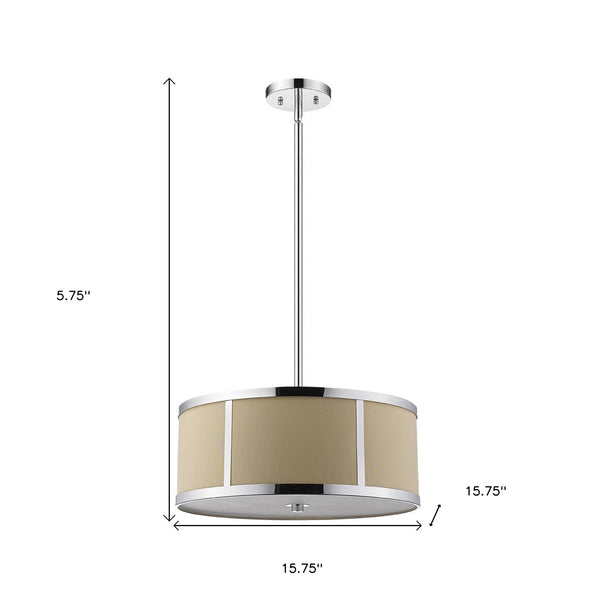 Homeroots Butler 2-light Polished Chrome Pendant With Coarse Cream Linen Shade And Opal Acrylic Diffuser   398308