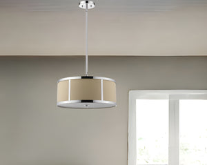 Homeroots Butler 2-light Polished Chrome Pendant With Coarse Cream Linen Shade And Opal Acrylic Diffuser   398308