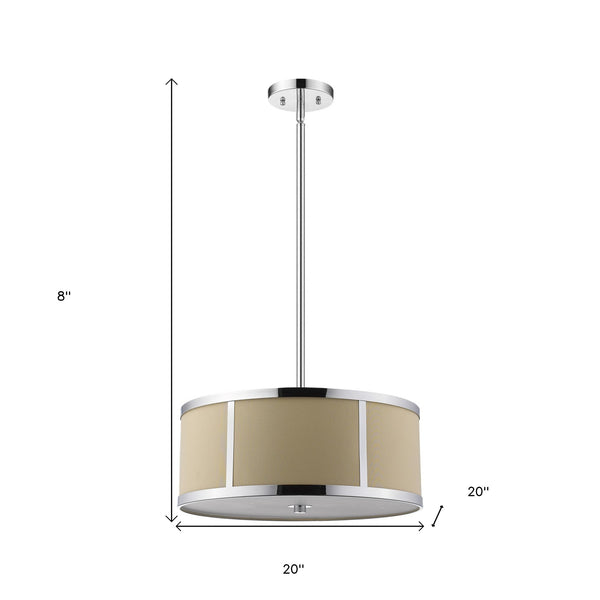 Homeroots Butler 3-light Polished Chrome Pendant With Coarse Cream Linen Shade And Opal Acrylic Diffuser   398309