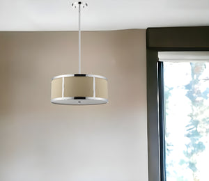 Homeroots Butler 3-light Polished Chrome Pendant With Coarse Cream Linen Shade And Opal Acrylic Diffuser   398309