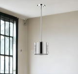 Homeroots Zoom 1-light Polished Stainless Steel Pendant With Seeded Acrylic Accents   398310