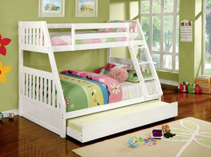 English Elm Twin Over Full Cottage Style Bunk Bed - Solid Wood, White Finish, Safe Angled Ladder, Stylish Design B2741S00396-GIGA