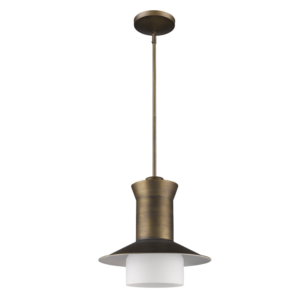 Homeroots Greta 1-light Raw Brass Pendant With Gloss White Interior And Etched Glass Shade   398321