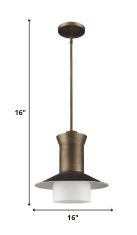 Homeroots Greta 1-light Raw Brass Pendant With Gloss White Interior And Etched Glass Shade   398321