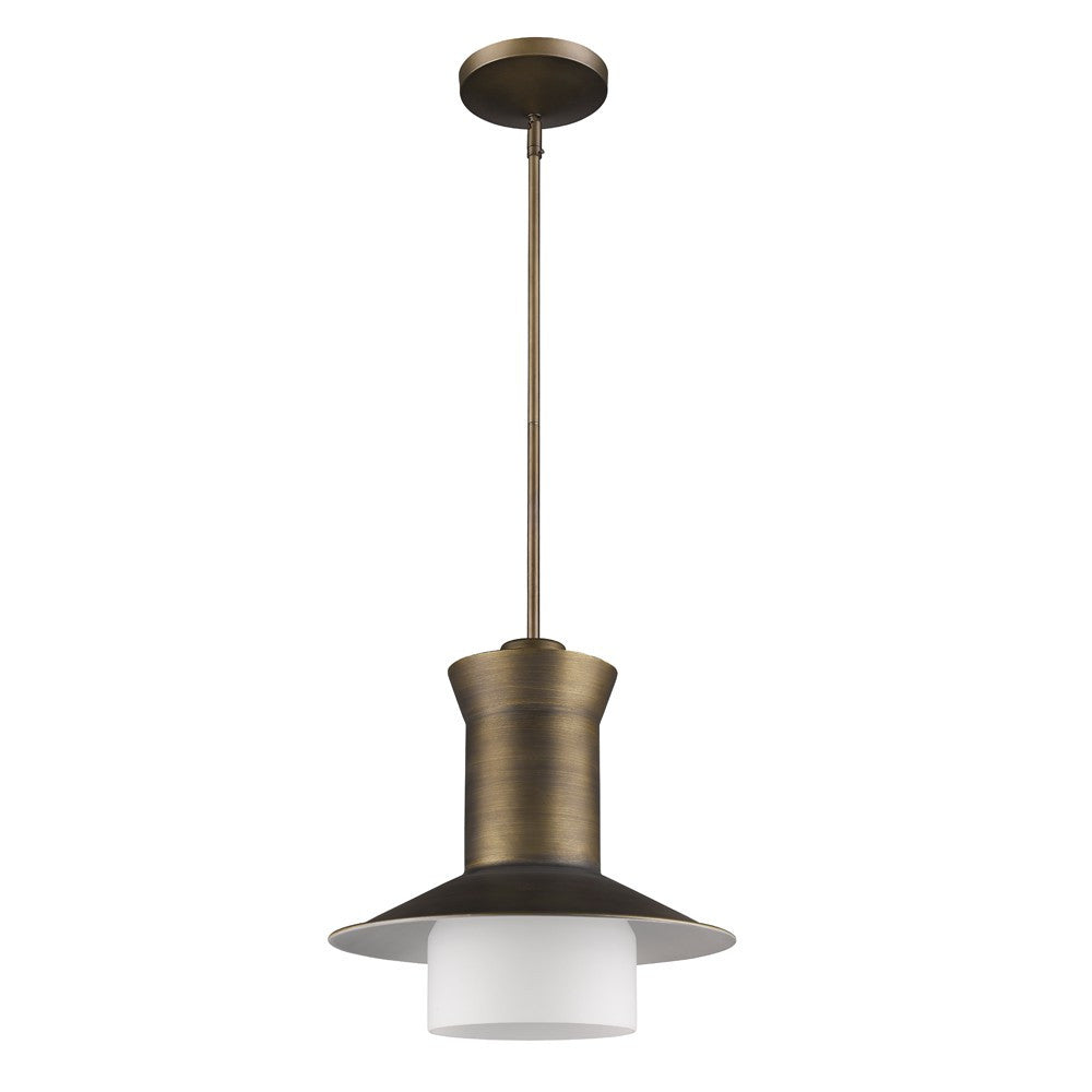 Homeroots Greta 1-light Raw Brass Pendant With Gloss White Interior And Etched Glass Shade   398321