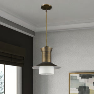 Homeroots Greta 1-light Raw Brass Pendant With Gloss White Interior And Etched Glass Shade   398321