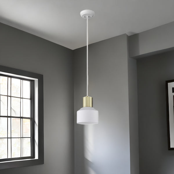 Homeroots White And Gold Pendant Hanging Light   398323