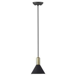 Homeroots Matte Black And Gold Conical Pendant Hanging Light   398329