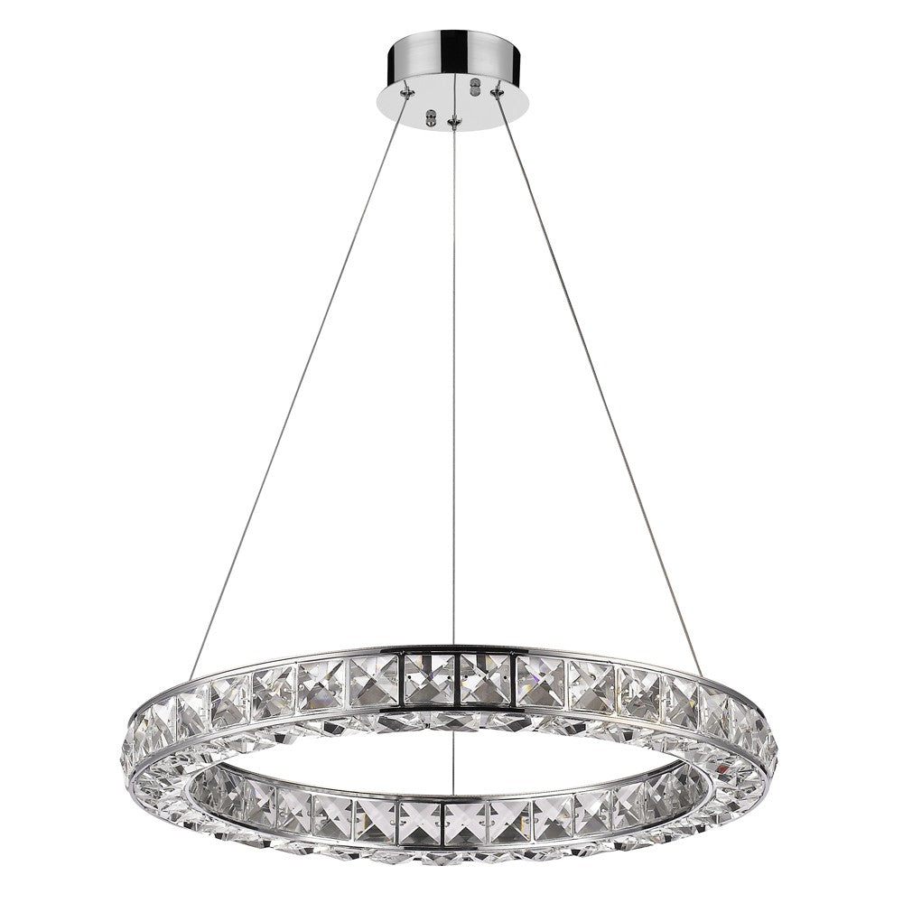 Homeroots Silver Faux Crystal Bling Ring Led Hanging Light   398331