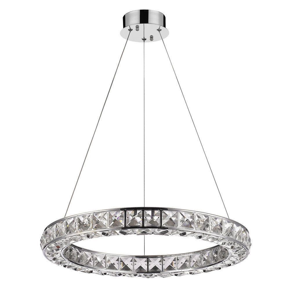 Homeroots Silver Faux Crystal Bling Ring Led Hanging Light   398331