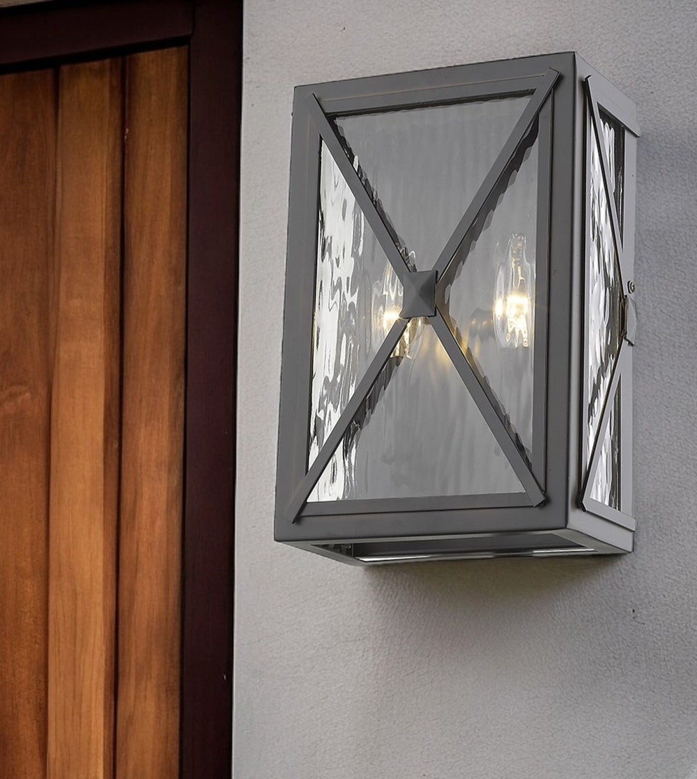 Homeroots Burnished Bronze Criss Cross Water Glass Outdoor Light   398334