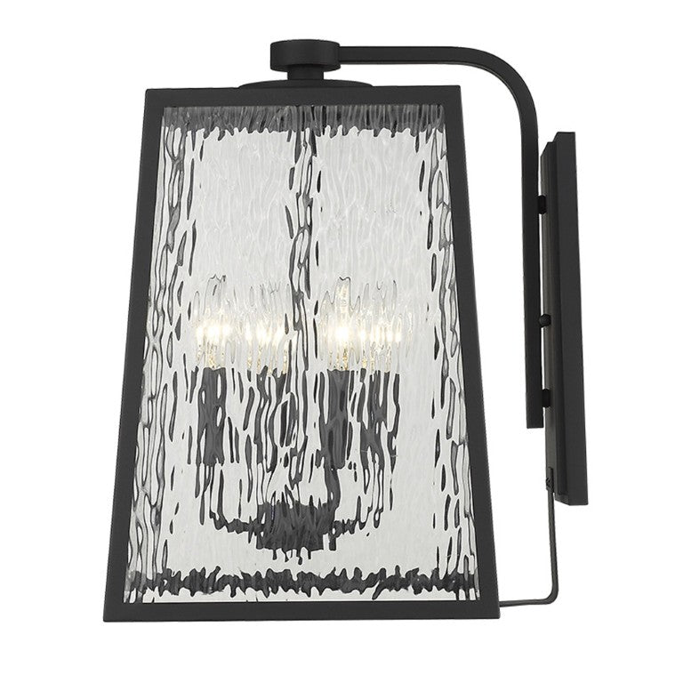 HomeRoots Black Seeded Glass Four Light Dimmable Outdoor Pendant Lanterns for Patio Decor 398341