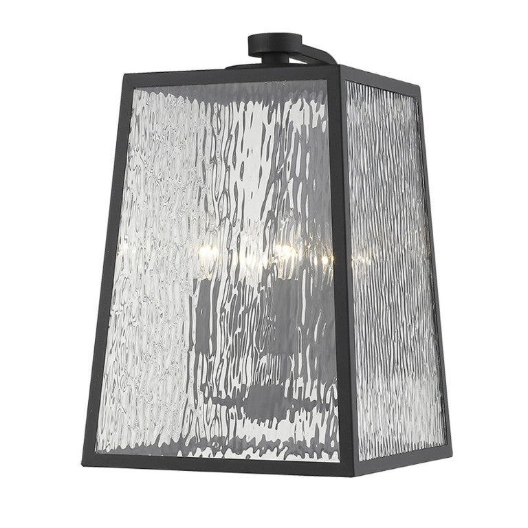 HomeRoots Black Seeded Glass Four Light Dimmable Outdoor Pendant Lanterns for Patio Decor 398341