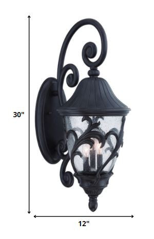 Homeroots Three Light Matte Black Leaf Detail Wall Light   398369