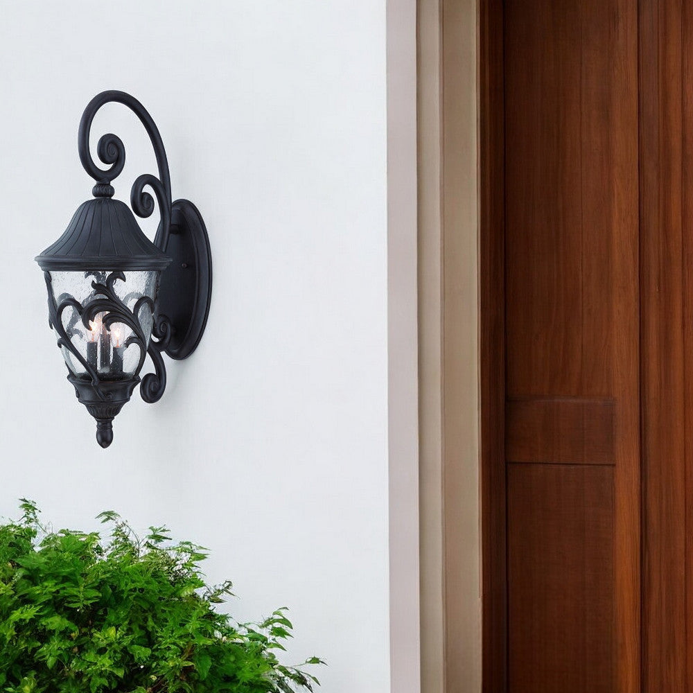 Homeroots Three Light Matte Black Leaf Detail Wall Light   398369