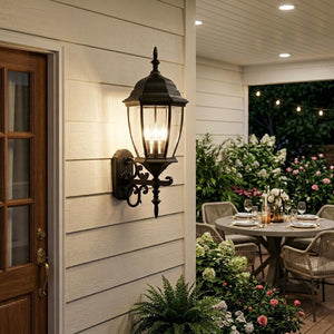 Matte Black Ornate Lantern Sconce Outdoor or Indoor Entryway Ambient Wall Fixture