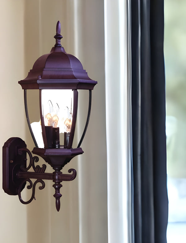Homeroots Dark Brown Ornamental Lantern Wall Light   398379