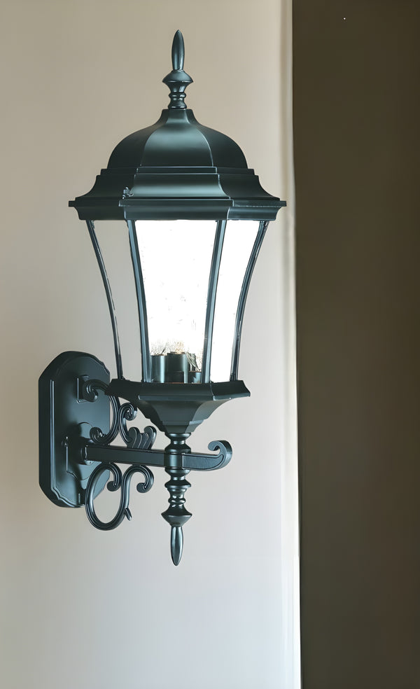 Homeroots Matte Black Ornamental Carousel Lantern Wall Light   398380