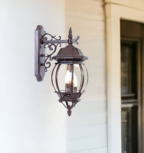 HomeRoots Three Light Dark Brown Hanging Globe Wall Fixture - Vintage Charm for Patios & Outdoor Spaces! 398385