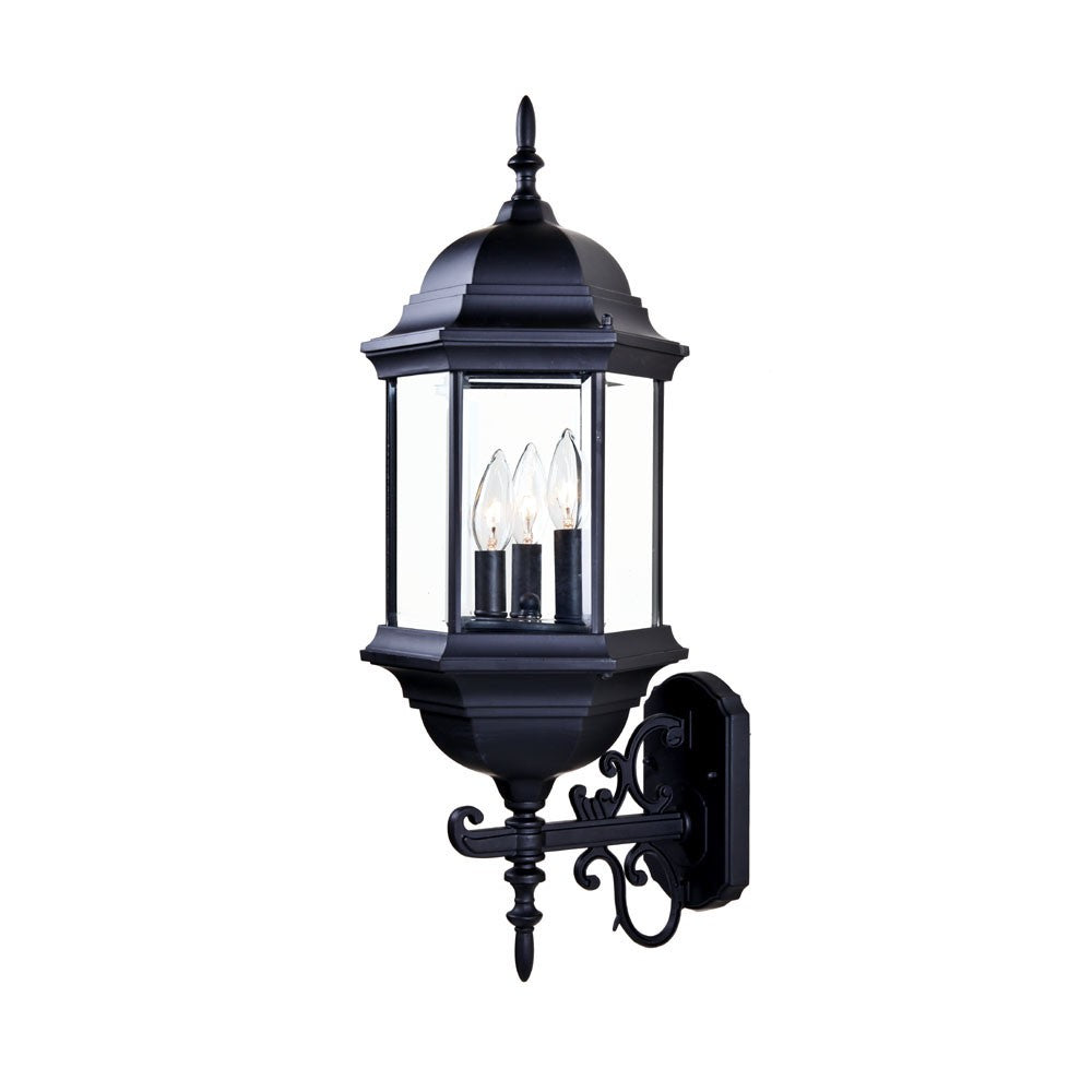 Homeroots Three Light Matte Black Domed Glass Lantern Wall Light   398387