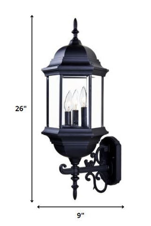 Homeroots Three Light Matte Black Domed Glass Lantern Wall Light   398387