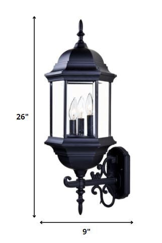 Homeroots Three Light Matte Black Domed Glass Lantern Wall Light   398387