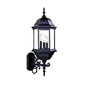 Homeroots Three Light Matte Black Domed Glass Lantern Wall Light   398387
