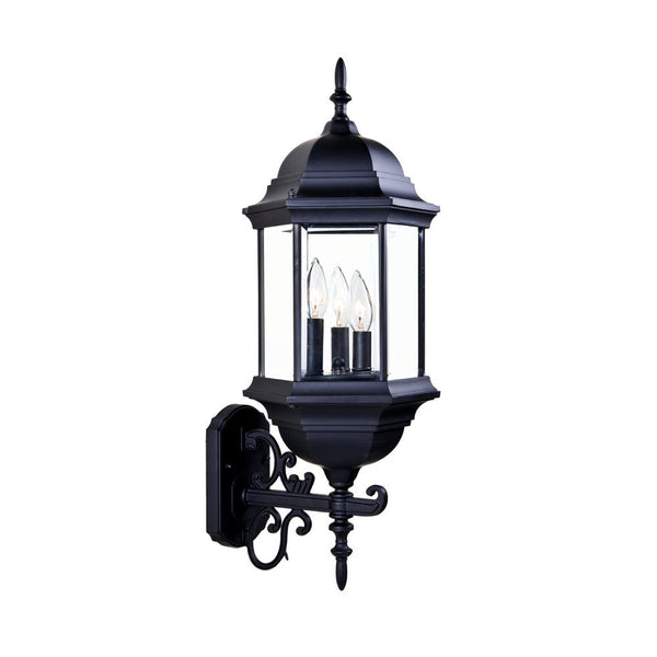 Homeroots Three Light Matte Black Domed Glass Lantern Wall Light   398387