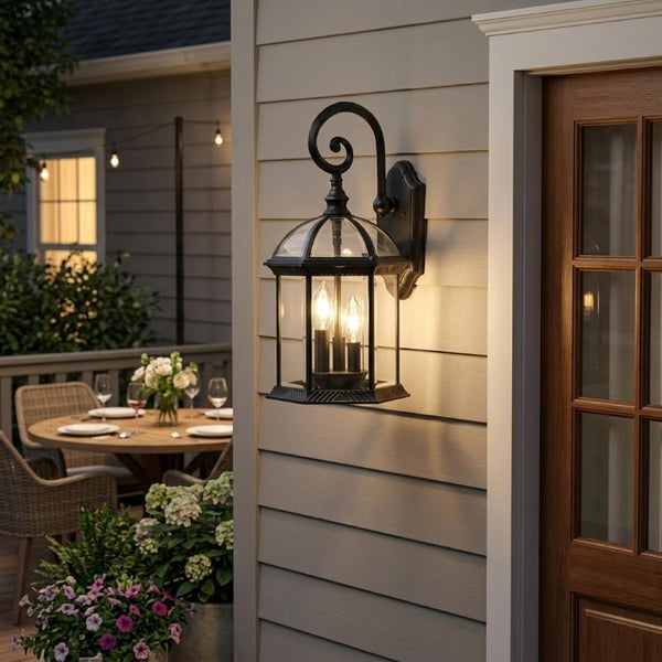 Three Bulb Matte Black Lantern Sconce for Entryway Hallway or Outdoor Porch Use