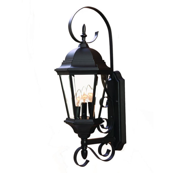 HomeRoots Three Light Matte Black Swing Arm Lantern - Elegant French Quarter Style for Porches & Entryways 398393