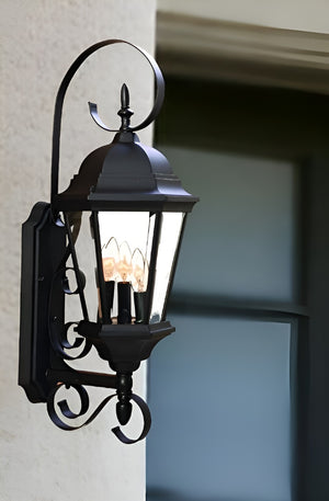 HomeRoots Three Light Matte Black Swing Arm Lantern - Elegant French Quarter Style for Porches & Entryways 398393