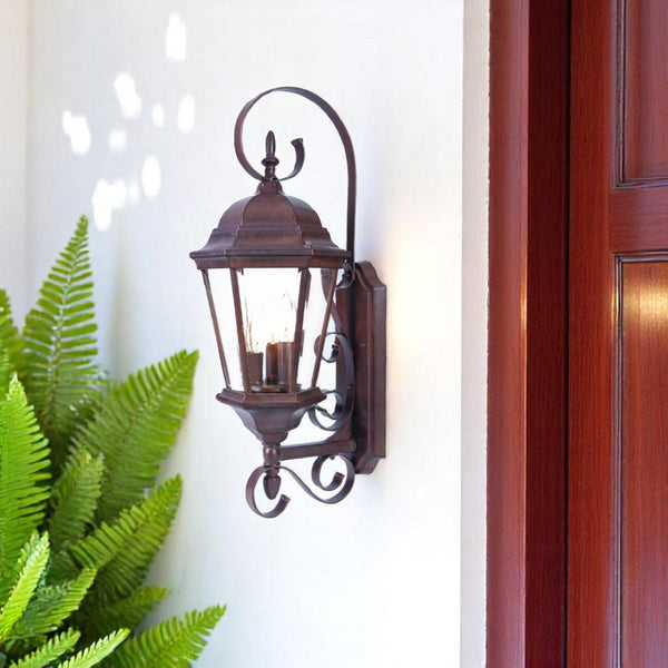 HomeRoots Three Light Outdoor Swing Arm Lantern - Vintage French Quarter Design with Elegant Dark Finish 398394