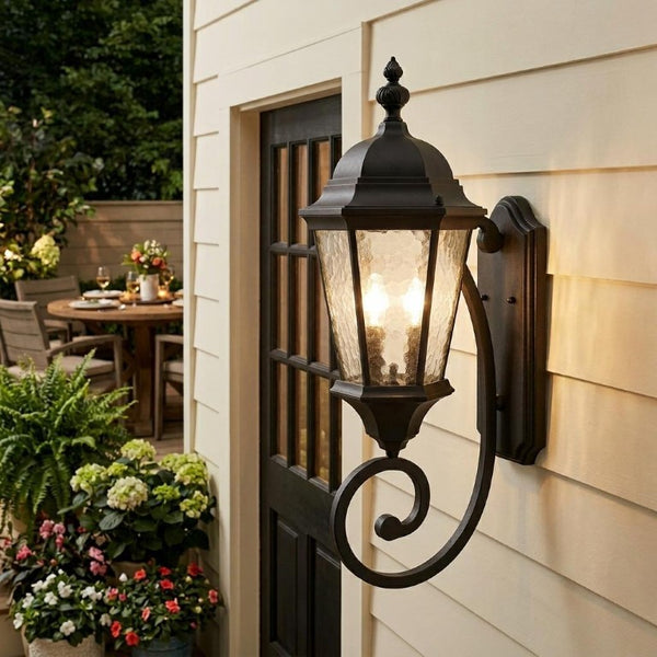 Two Light Matte Black Carousel Lantern Fixture for Outdoor or Entryway Walls