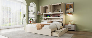 English Elm Full Size Wooden Platform Bed With Usb Charging, Storage Headboard & Elegant Drawers In Cream N820S00045K