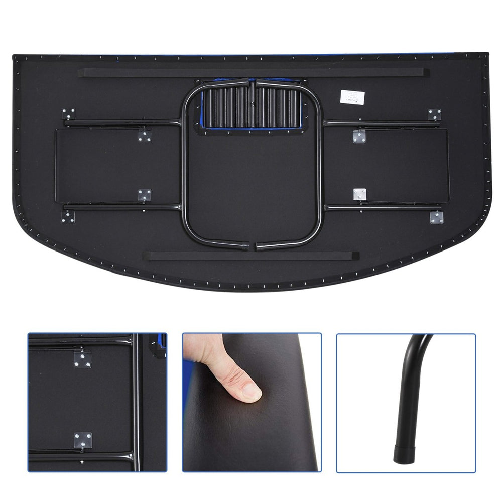 English Elm Soozier Foldable Poker Table, 72" Blackjack For 7 Players With Padded Rails & Cup Holders, Blue Felt W2225P217204-GIGA