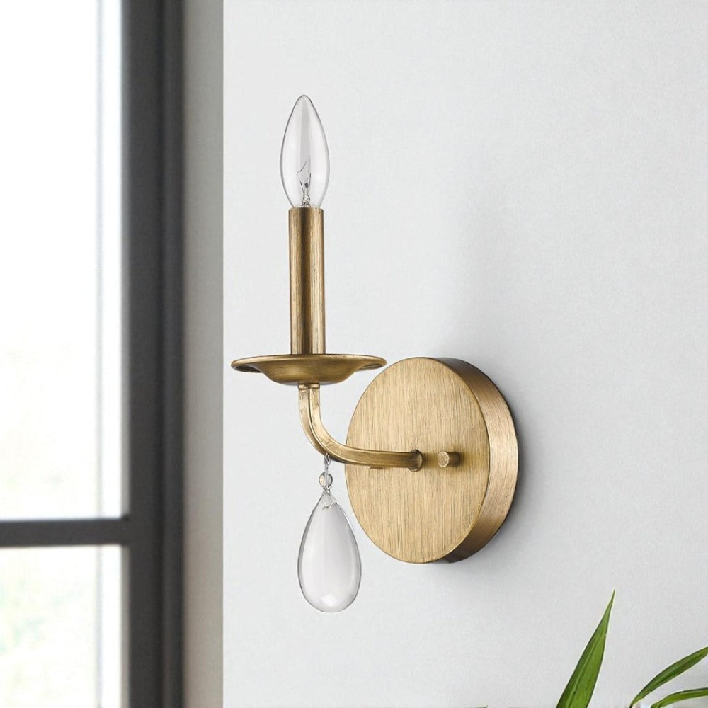 HomeRoots Light Gold Wall Sconce with Elegant Crystal Accent for Transitional Home Décor & Ambient Lighting 398432