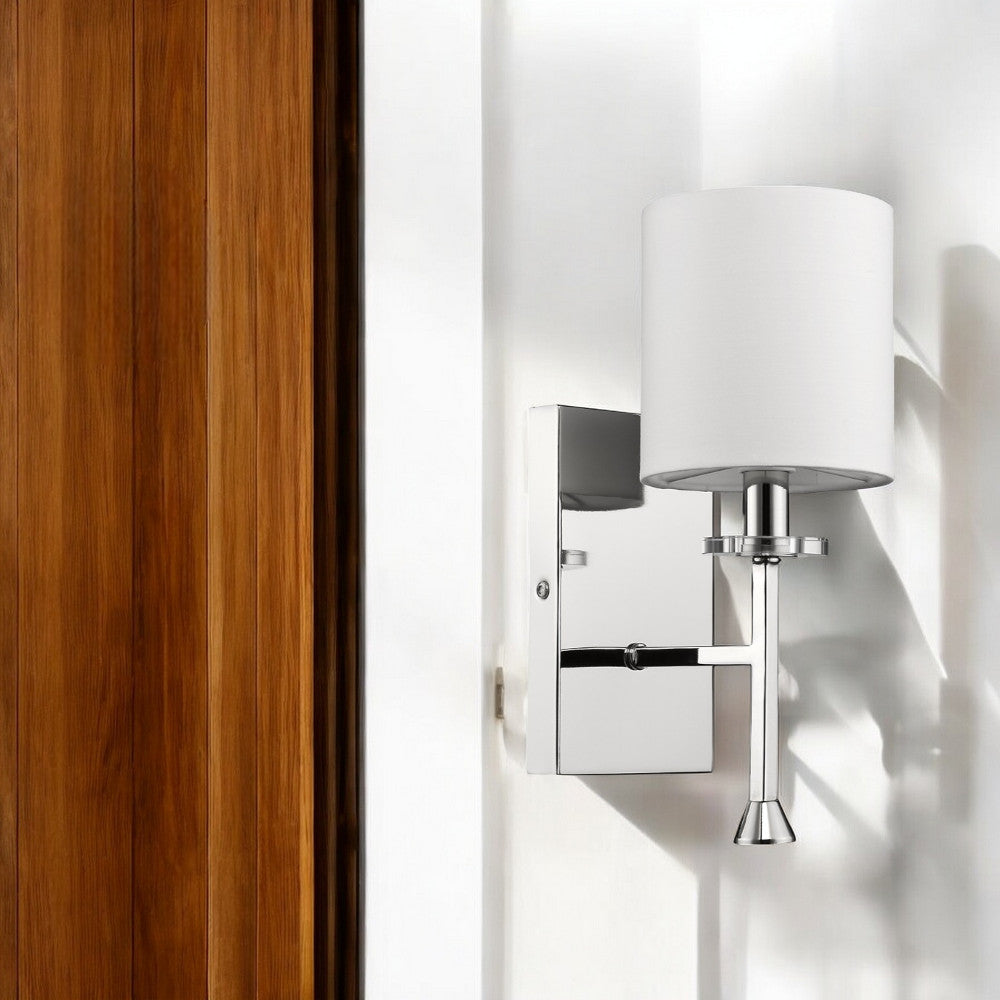 Homeroots Minimalist Silver Wall Sconce With Fabric Shade   398434