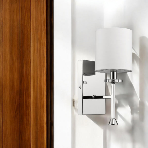 Homeroots Minimalist Silver Wall Sconce With Fabric Shade   398434