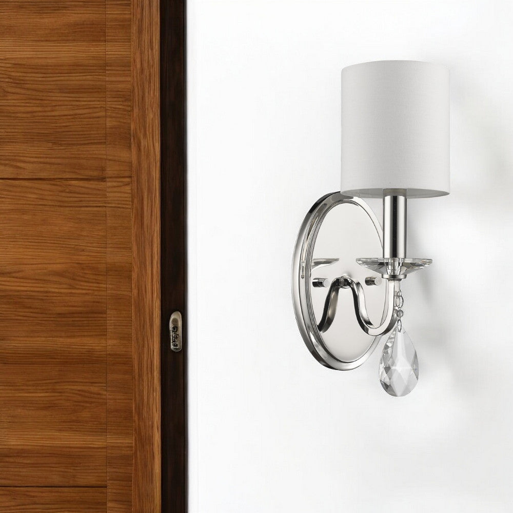 Homeroots Silver Three Light Wall Sconce With White Fabric Shade   398435