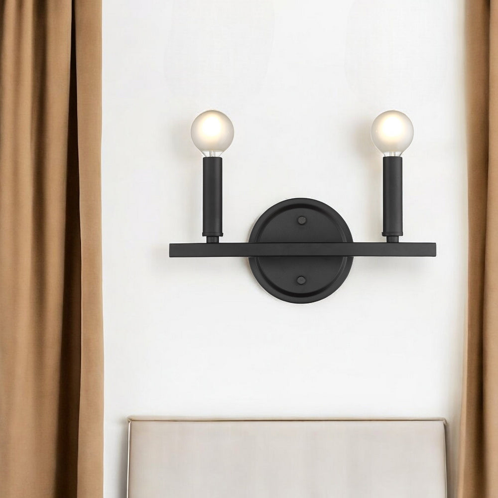 Homeroots Two Light Matte Black Wall Sconce   398438