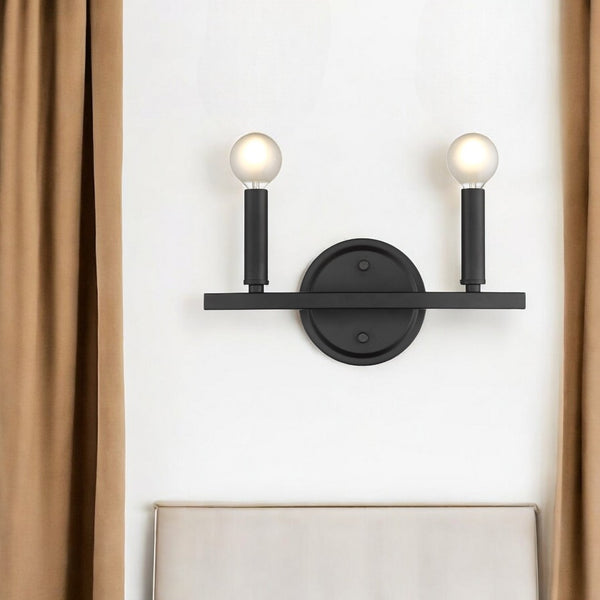 HomeRoots Two Light Matte Black Wall Sconce - Modern Minimalist Fixture for Stylish Ambiance in Any Room 398438