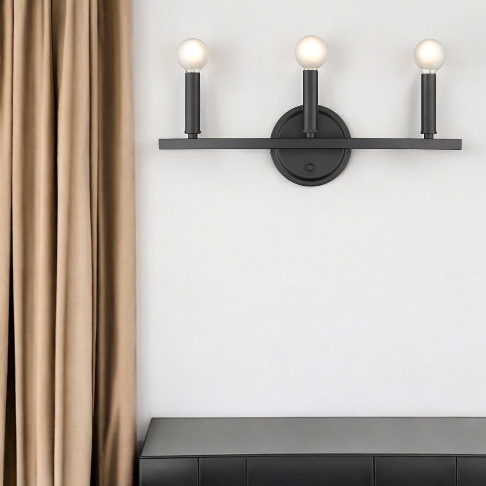 Homeroots Three Light Matte Black Wall Sconce   398440