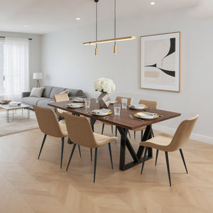 English Elm Khaki Pu Leather Armless Dining Chairs Set Of 4 With Metal Legs – Modern Wave Pattern & Comfort T3967P383850