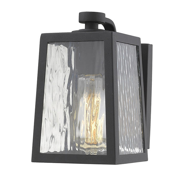 Homeroots Matte Black Glass Panels Outdoor Wall Light   398476