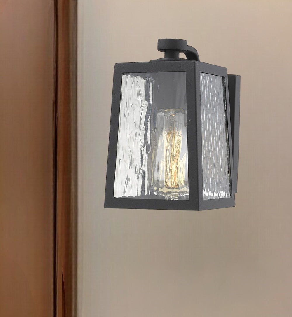 Homeroots Matte Black Glass Panels Outdoor Wall Light   398476