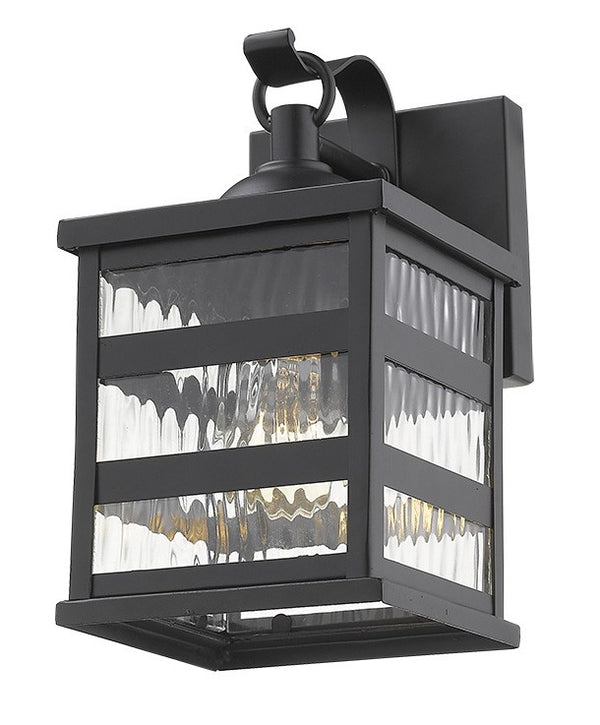 Homeroots Glass Panel Matte Black Outdoor Cage Light   398480
