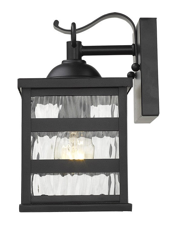 Homeroots Glass Panel Matte Black Outdoor Cage Light   398480