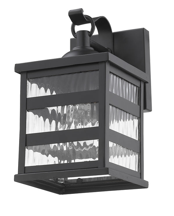 Homeroots Glass Panel Matte Black Outdoor Cage Light   398480