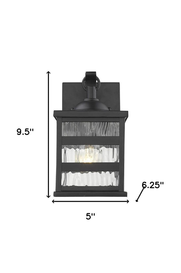 Homeroots Glass Panel Matte Black Outdoor Cage Light   398480